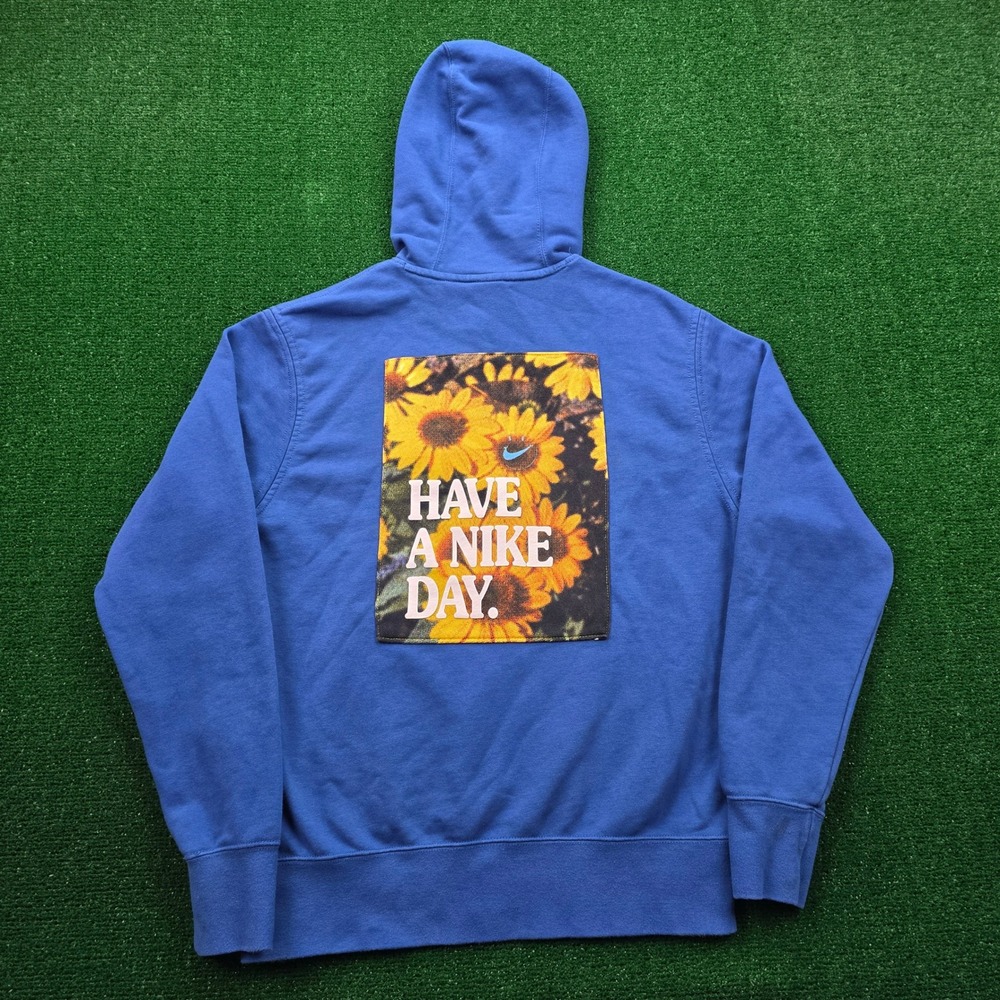 Nike Sportswear Hoodie Sweatshirt Mens Medium Blue‎ Have A Nice Day Daisy Flower